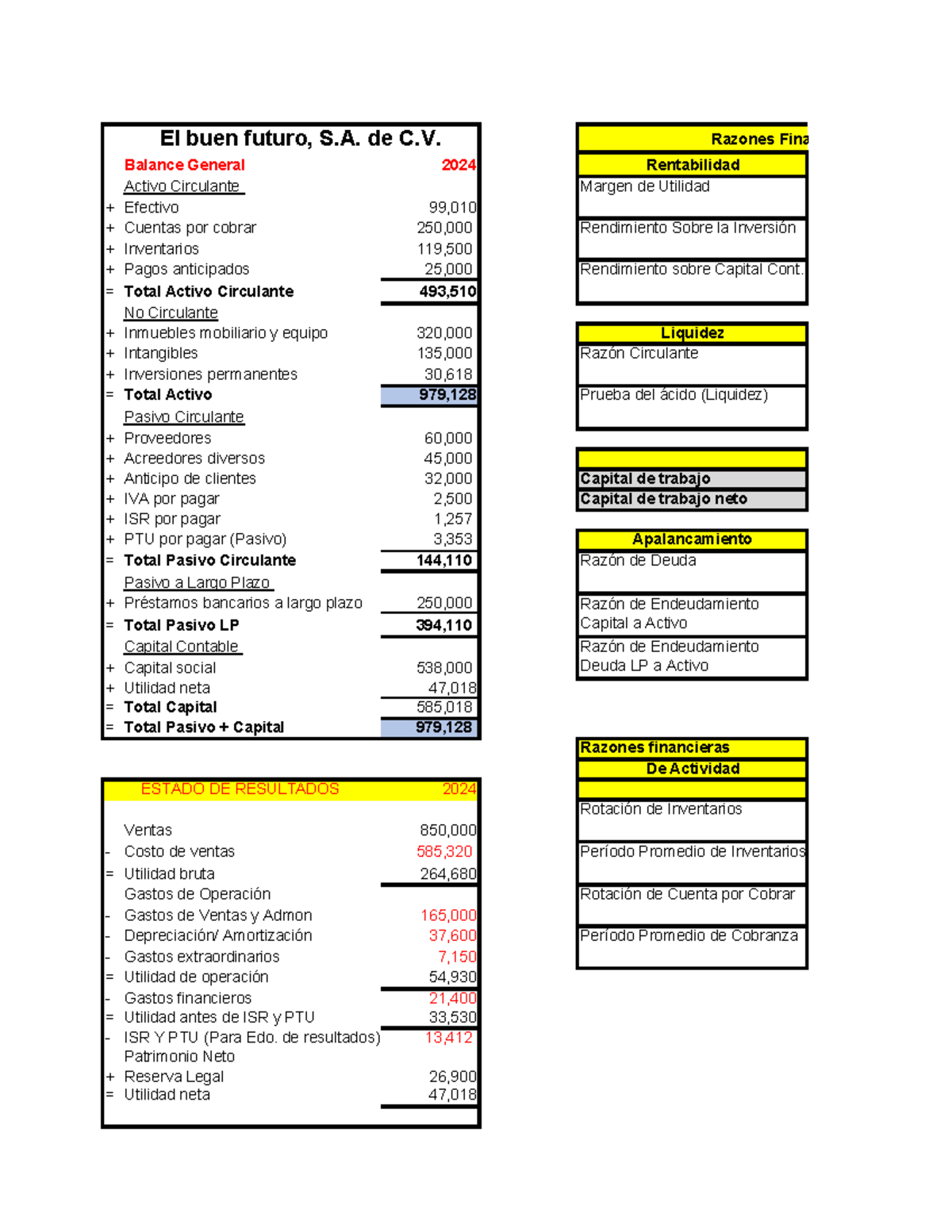 Entregable 1: Análisis del Balance General y Estado de Resultados 2024 ...