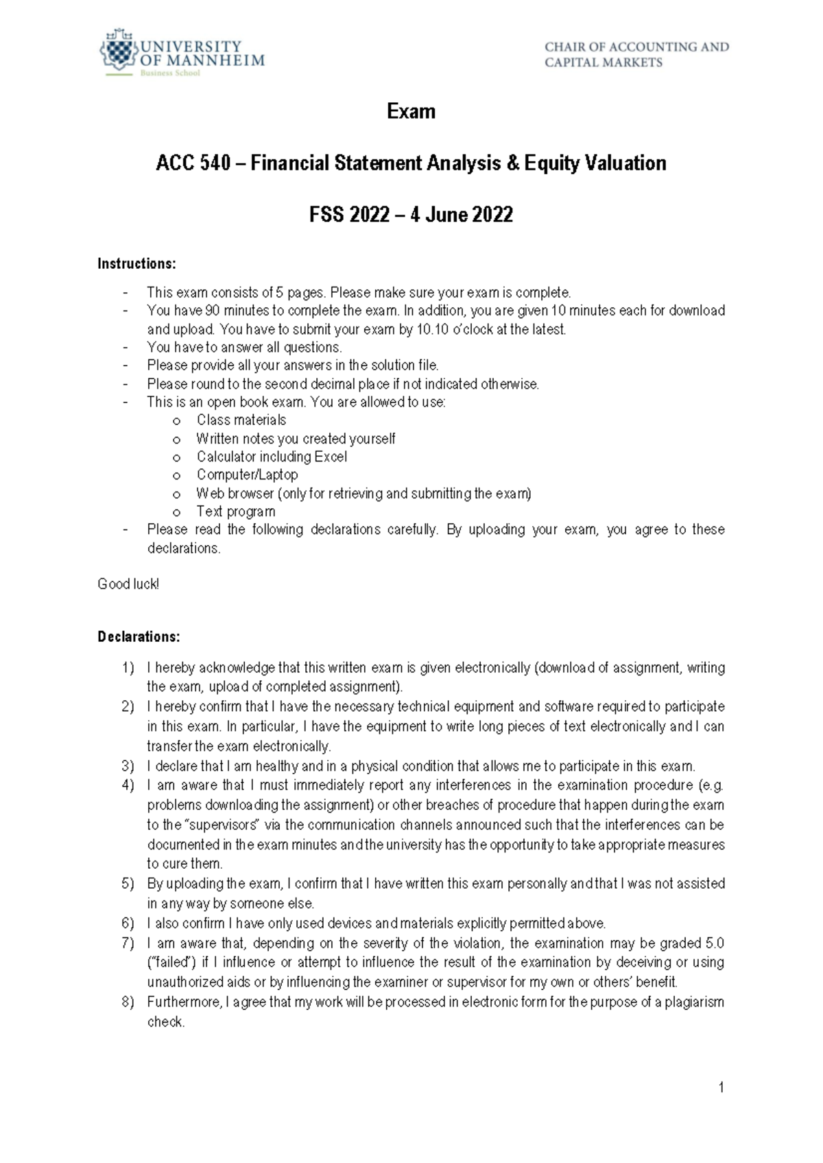 ACC 540 Final Exam June 2022 - FSS 2022 Instructions & Questions - Studocu