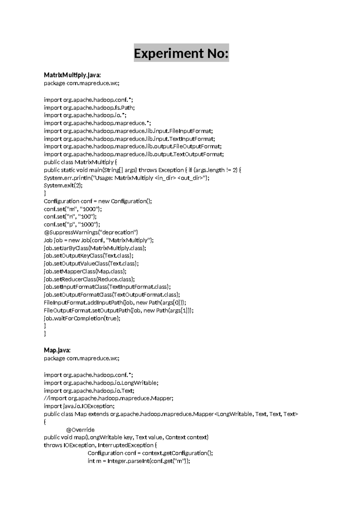 BDA Exp 04: Matrix Multiplication Implementation and Results - Studocu
