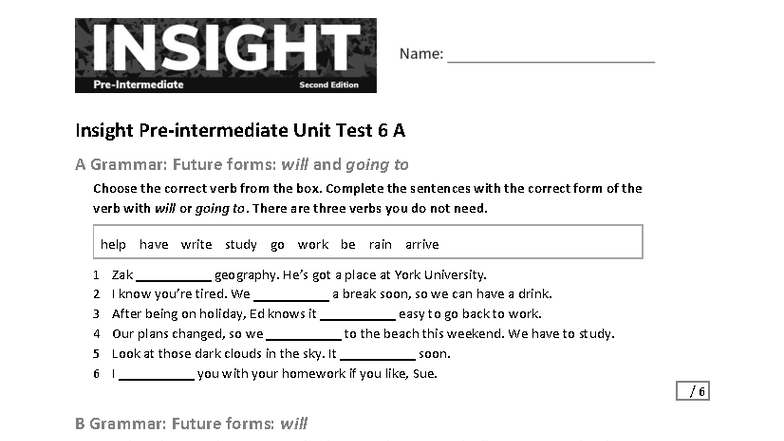 Insight Unit Test 6A: Grammar and Vocabulary Review - Studocu