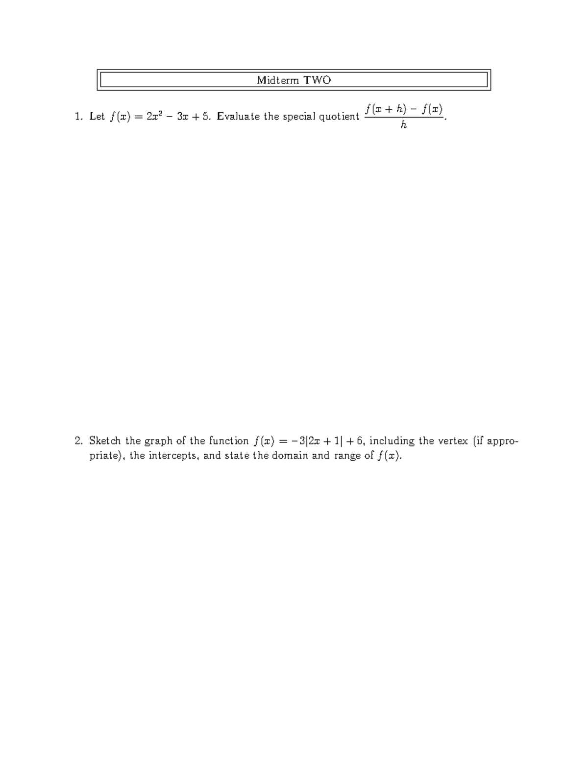 Midterm 2 Exam - Functions, Graphs, and Inverses - Studocu