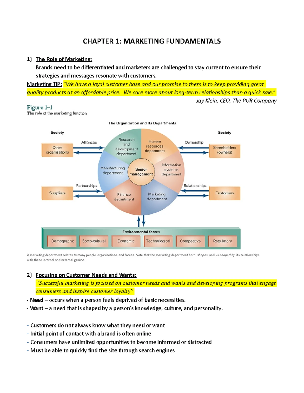 MKTG 101 - Chapter 2 Notes: Marketing Environment Overview - Studocu