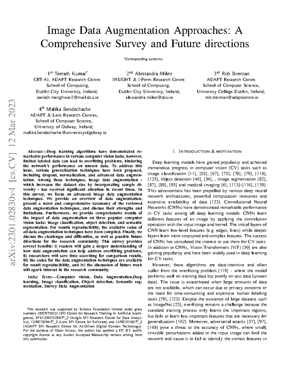 Advanced Image Data Augmentation Techniques: A Comprehensive Survey (CS ...