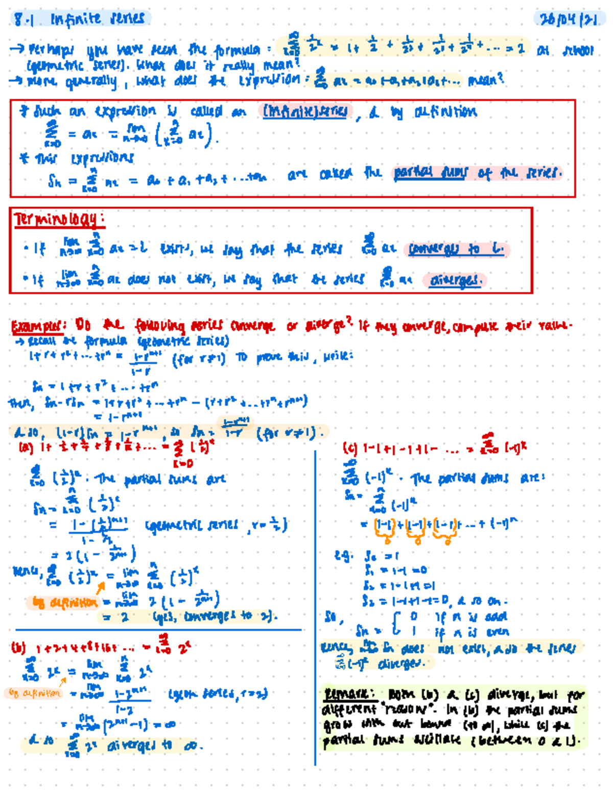 Mathematics 26104121: Infinite series and convergence notes from week 1 ...