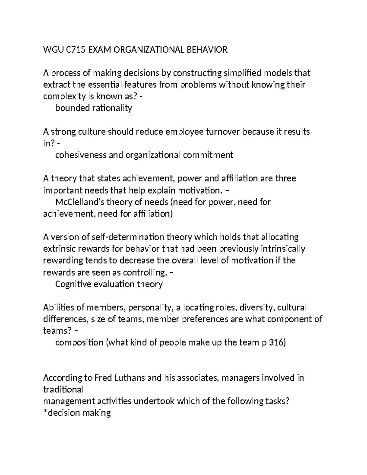 WGU C715 EXAM - Organizational Behavior Study Notes - Studocu