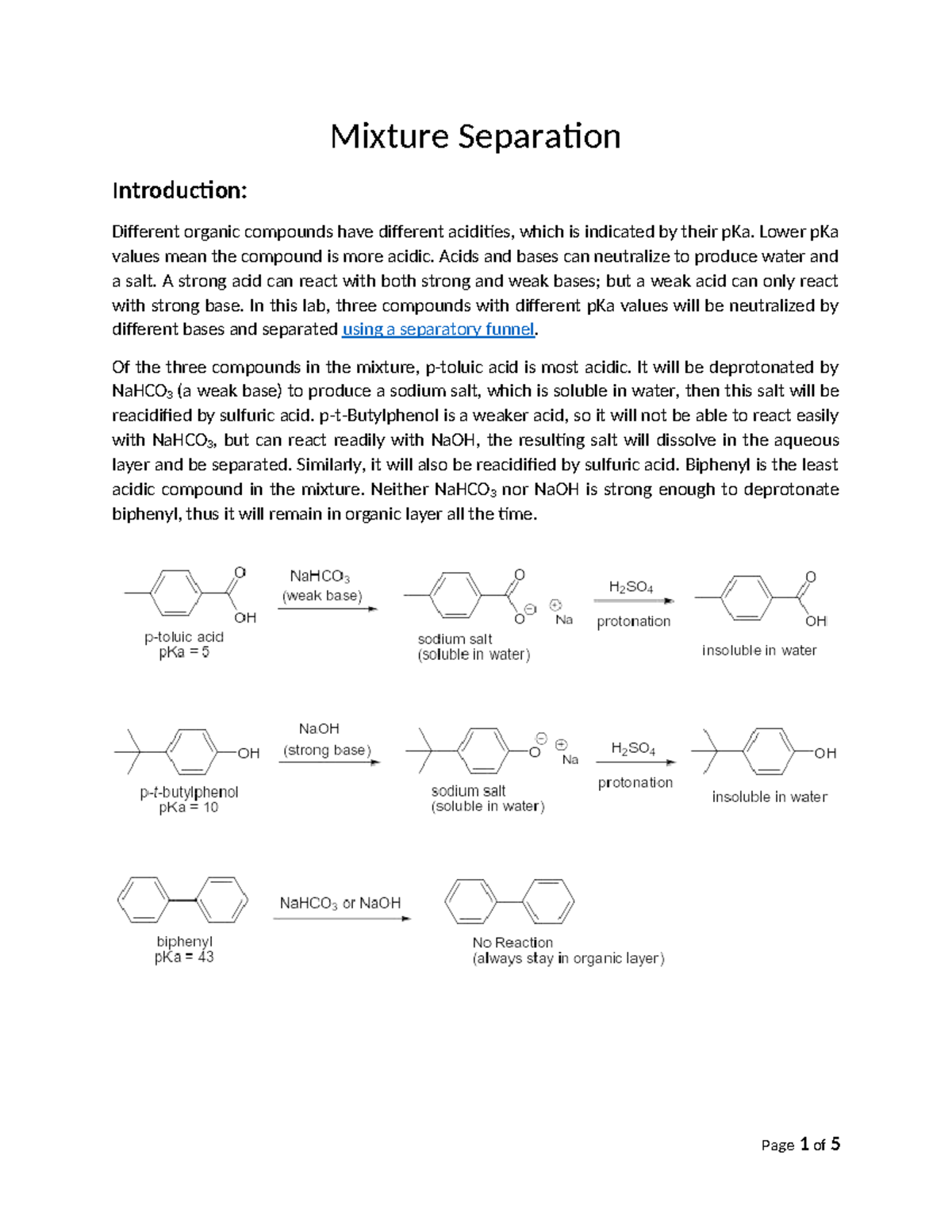 3 - Mixture Separation Lab: Acid-Base Neutralization and Recovery - Studocu