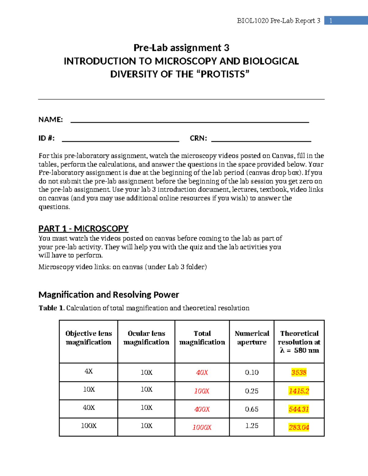 Lab 3 Pre-Lab Assignment - Pre-Lab assignment 3 INTRODUCTION TO ...