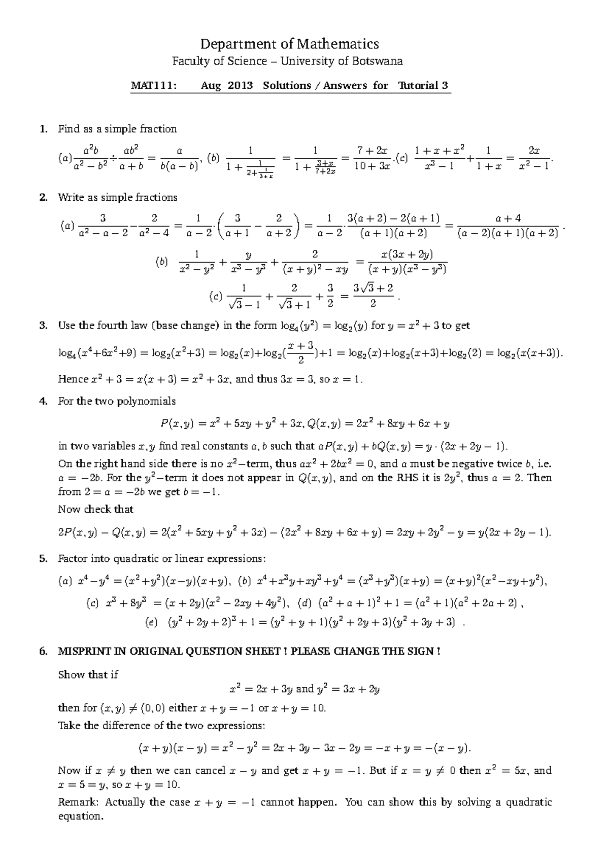 Maths 111 (7)tutorial 3 SOL - Department of Mathematics Faculty of ...