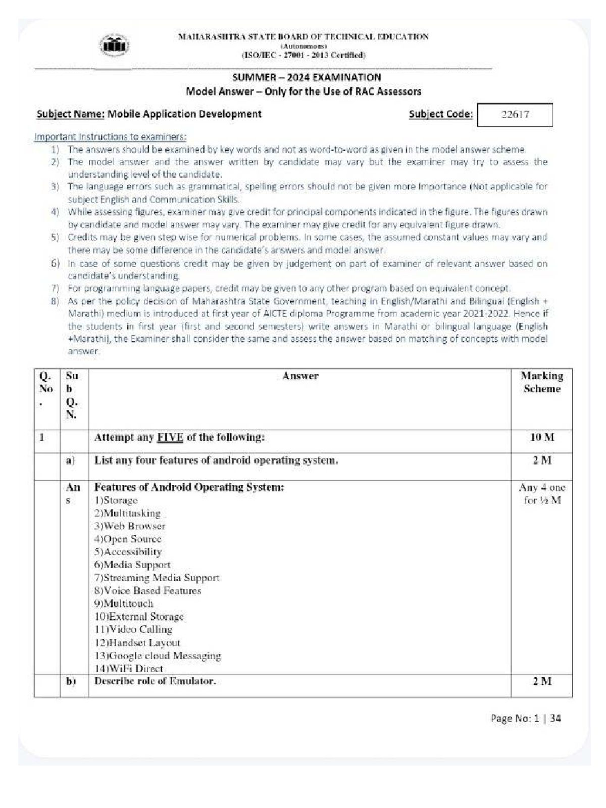 MAD 22617 - Summer 2024 Exam Model Answers for Mobile App Development ...