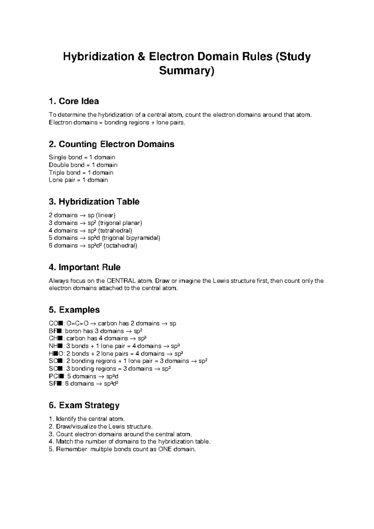 Hybridization Rules Summary (Chem 101 Study Guide) - Studocu