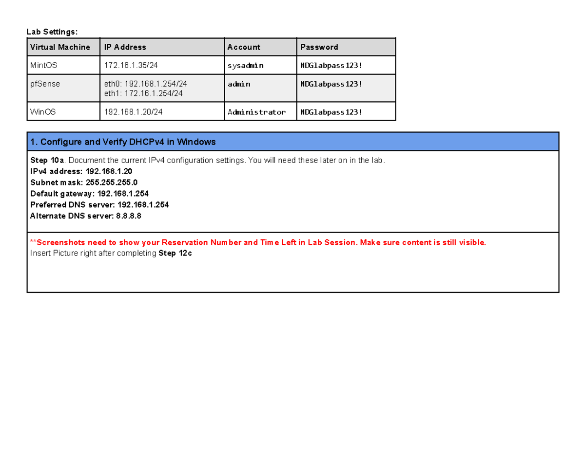 Net+ Lab 02 - Configuring and Verifying IPv4 Settings in Windows/Linux ...