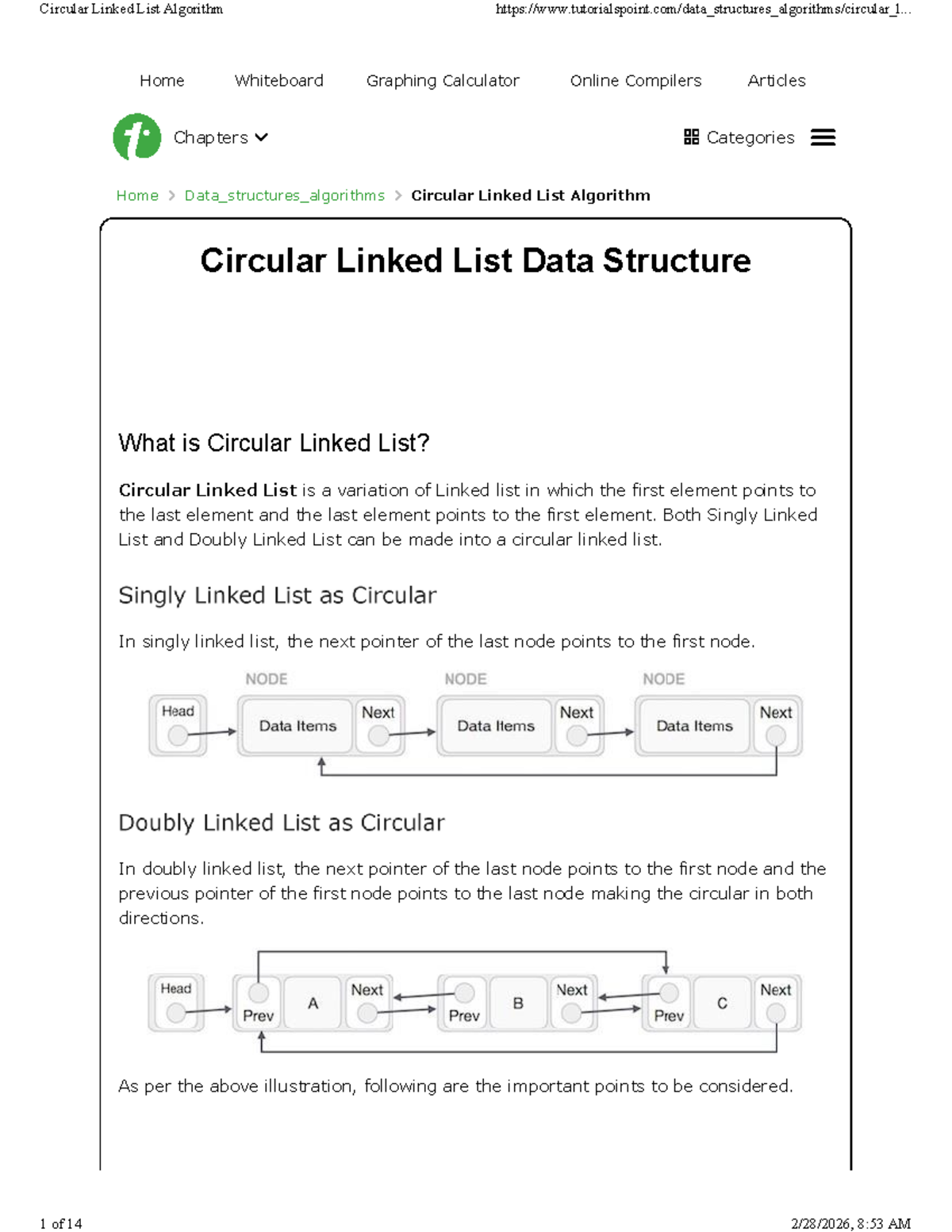 Circular Linked List Algorithm Overview and Operations (DSA101) - Studocu
