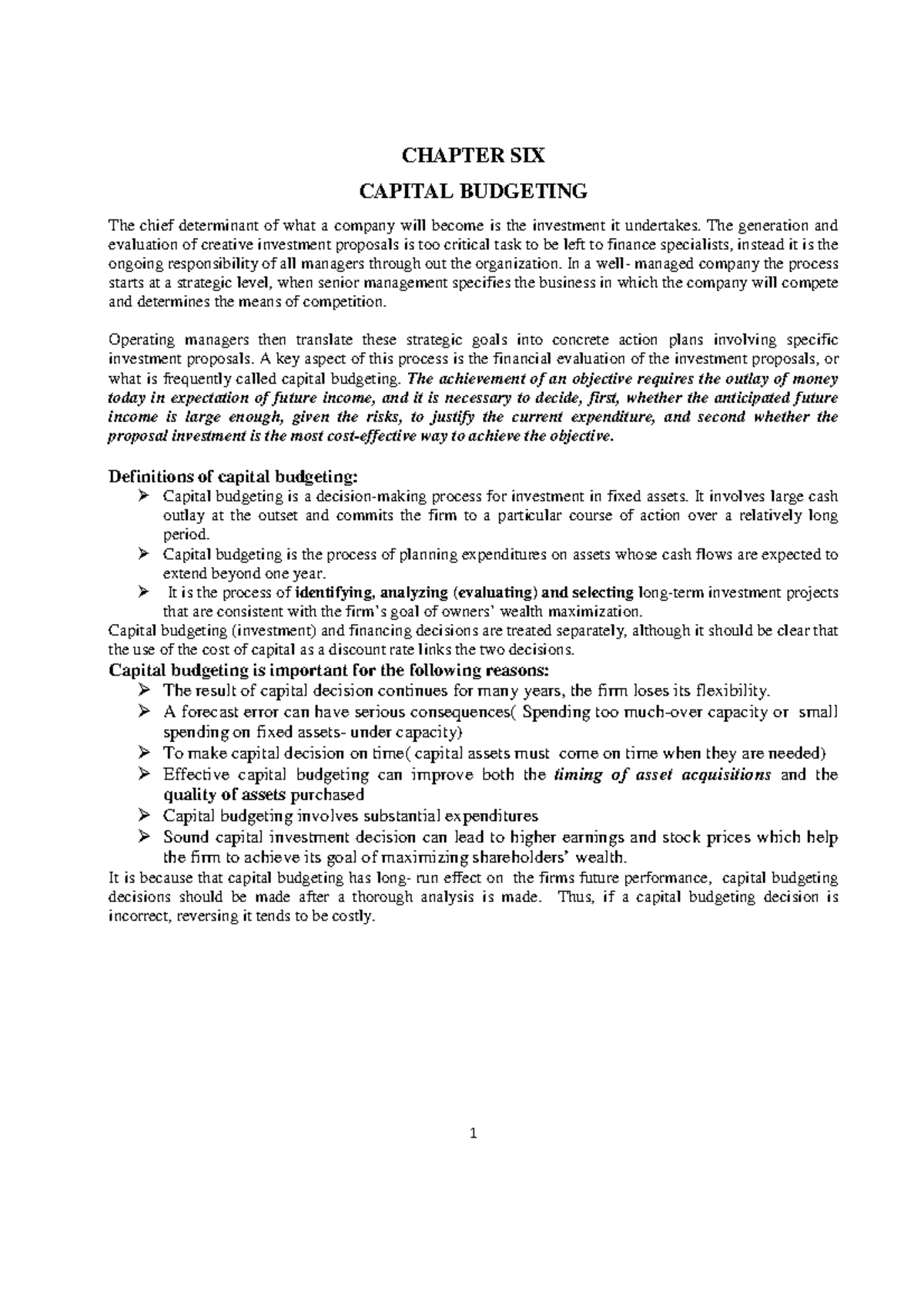 Chapter 6: Insights into Capital Budgeting Processes and Strategies ...