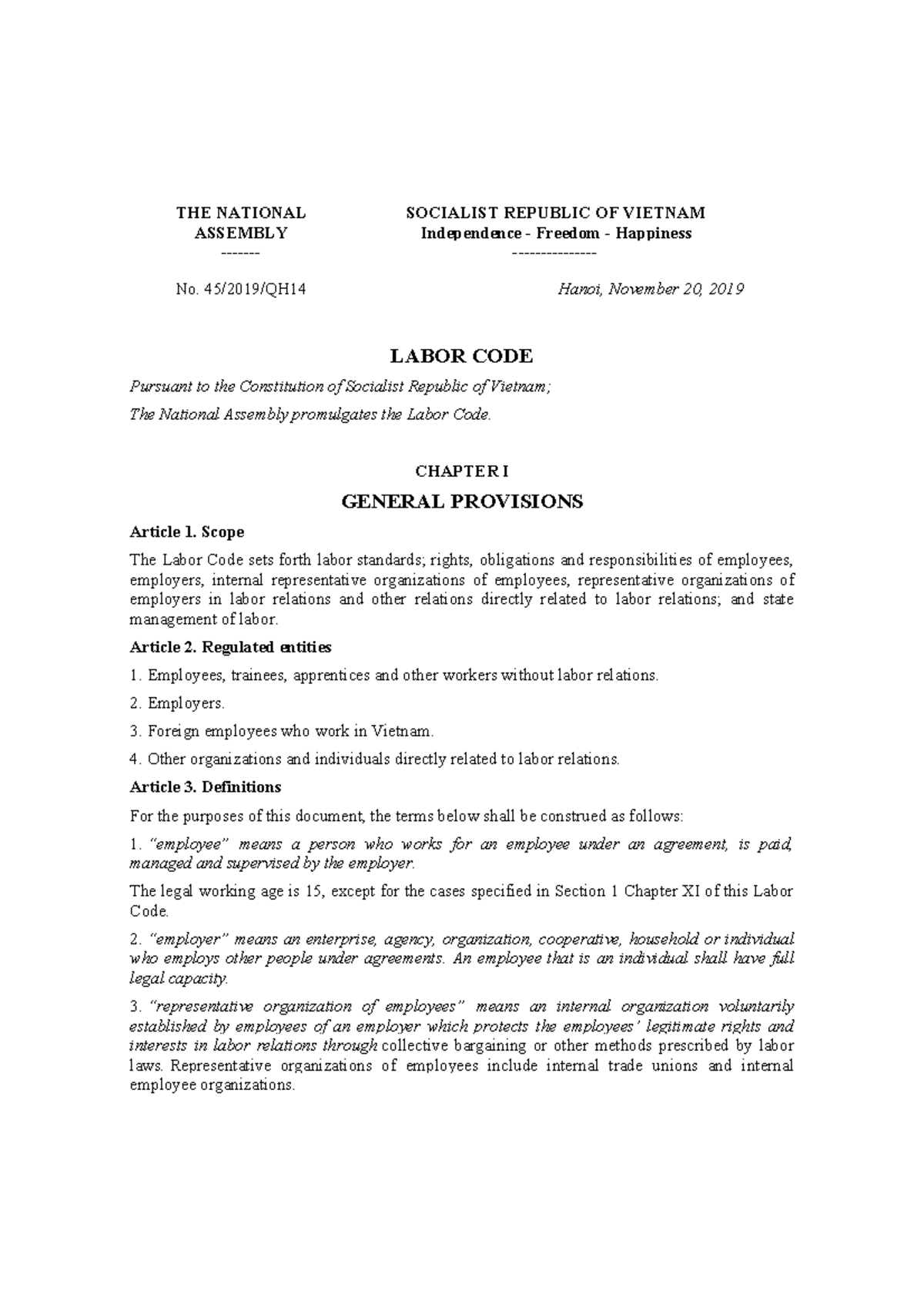 Labor Code 2019: Key Provisions and Employee Rights Overview - Studocu