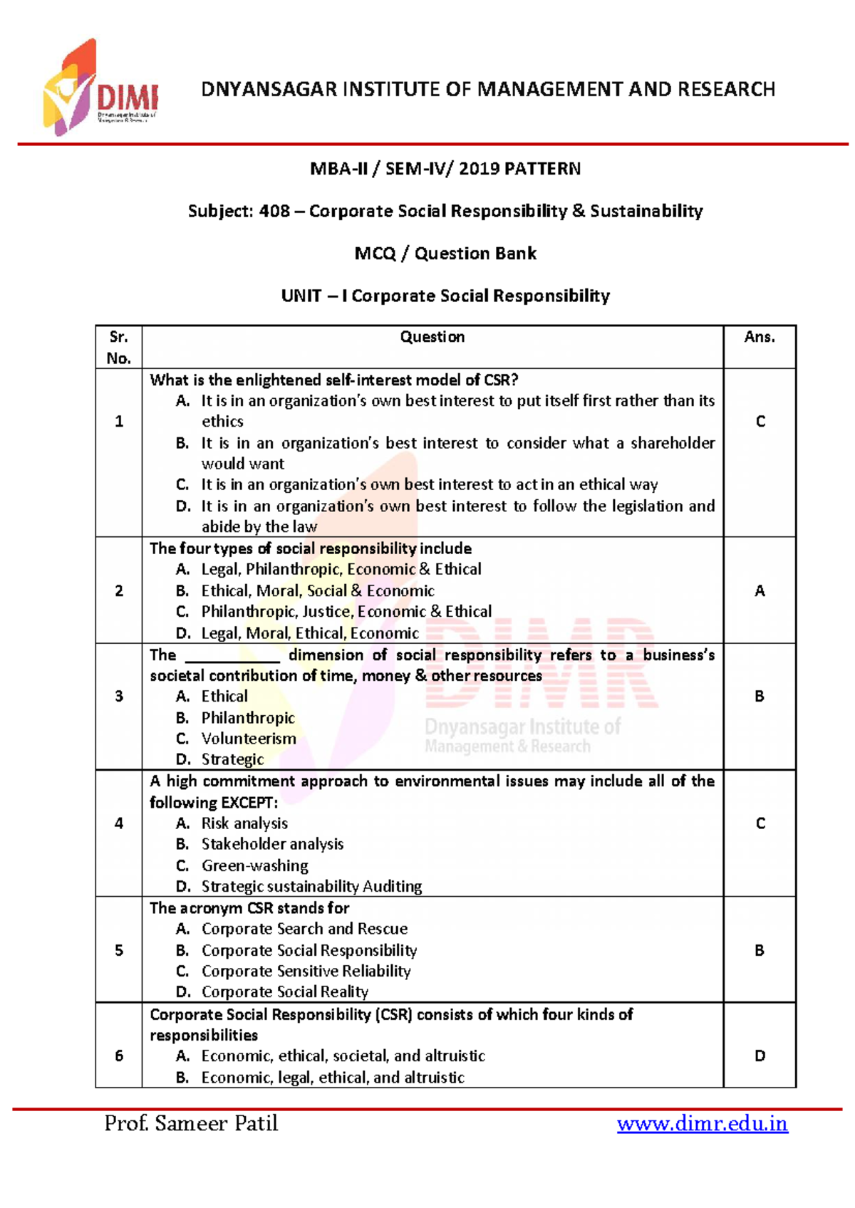 408 CSRS MCQ Question Bank for Corporate Social Responsibility ...
