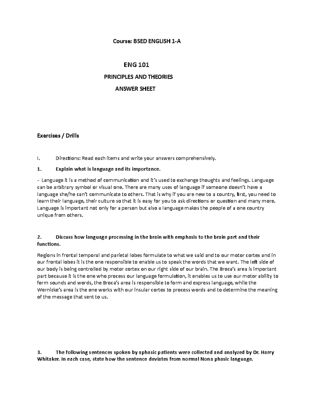 BSED ENGLISH 1-A ENG 101 Module 1 Lesson 1: Language Principles ...