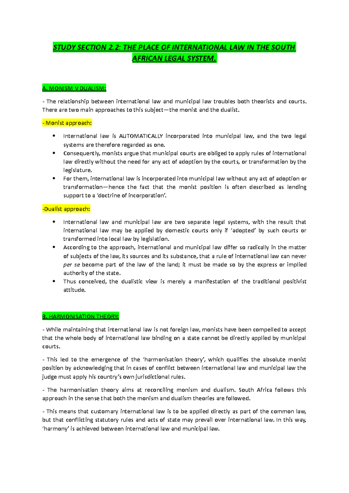 IURI 323 Study Notes: International Law's Role in SA Legal System - Studocu