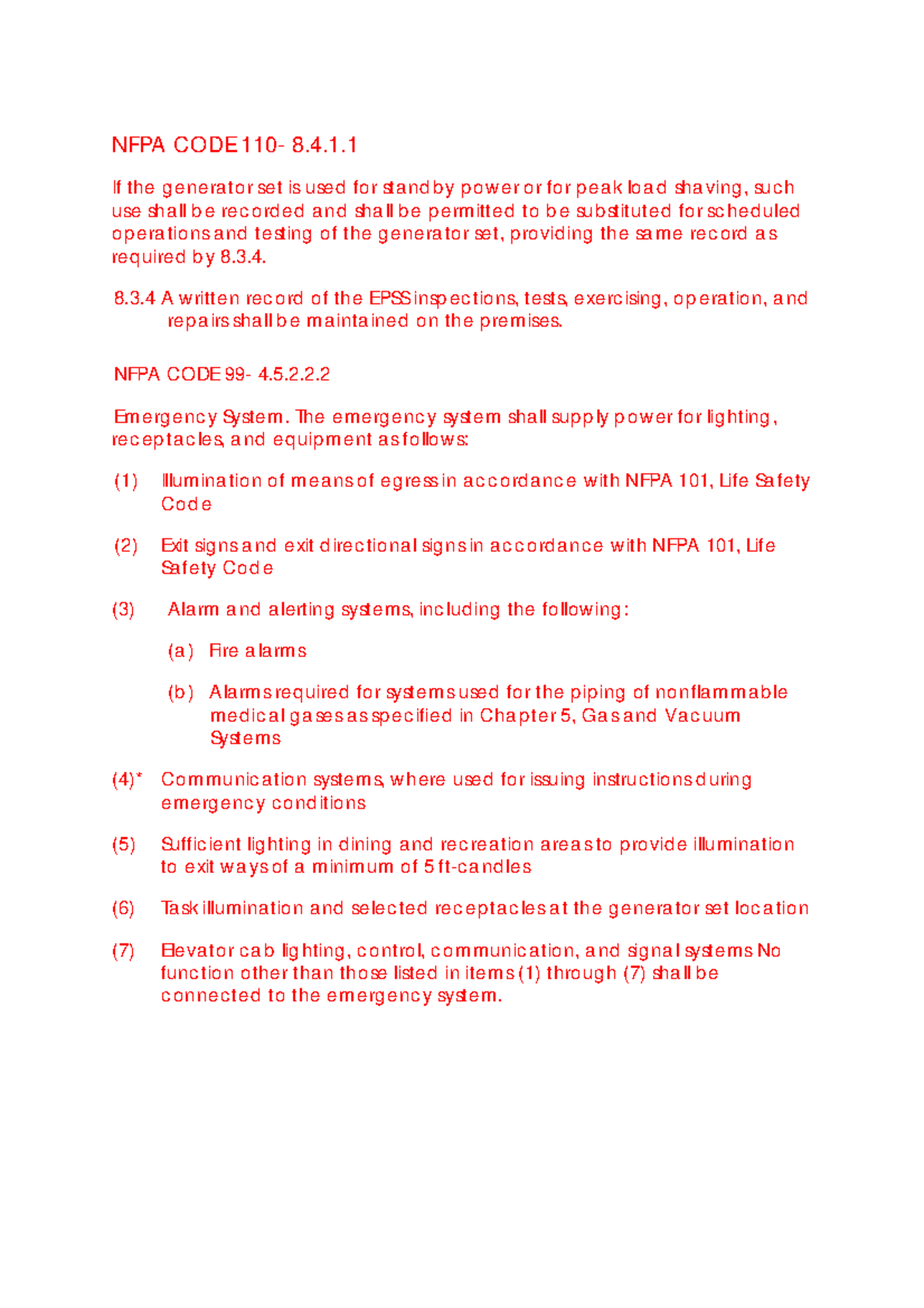 76 FMS NFPA CODE 110 - 8.4.1.1 Generator Set Operations Guide - Studocu