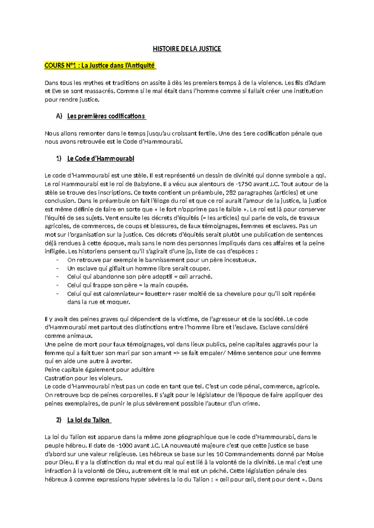 HISTOIRE DE LA JUSTICE : Cours sur les Évolutions Juridiques et Pénales ...