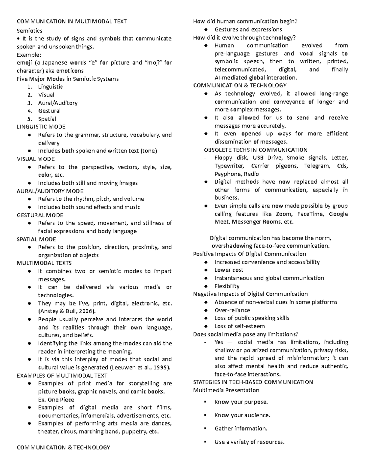 COMM 101: Final Exam Notes on Communication in Multimodal Texts - Studocu