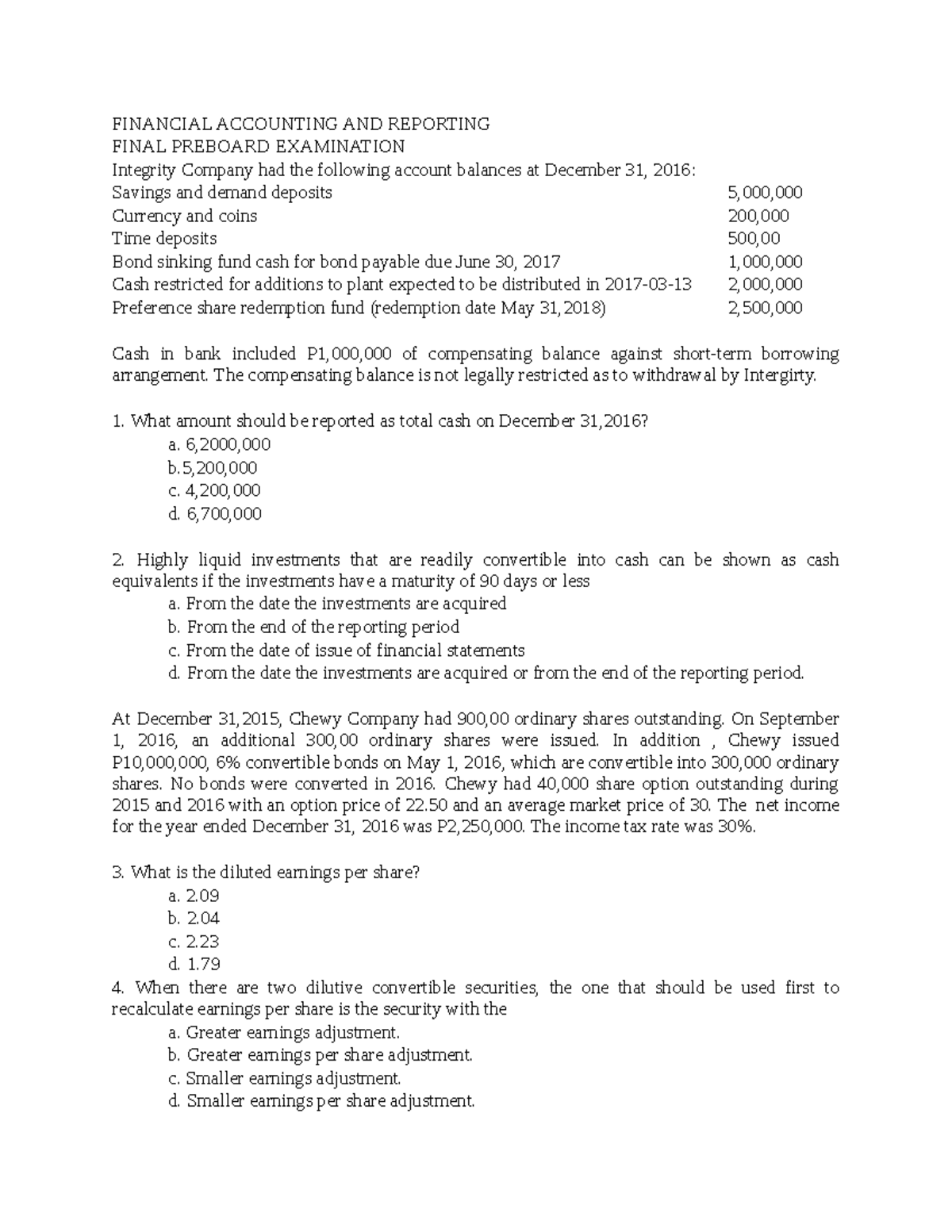 CPAR FAR - Final Preboard Exam Study Guide with Key Topics - Studocu