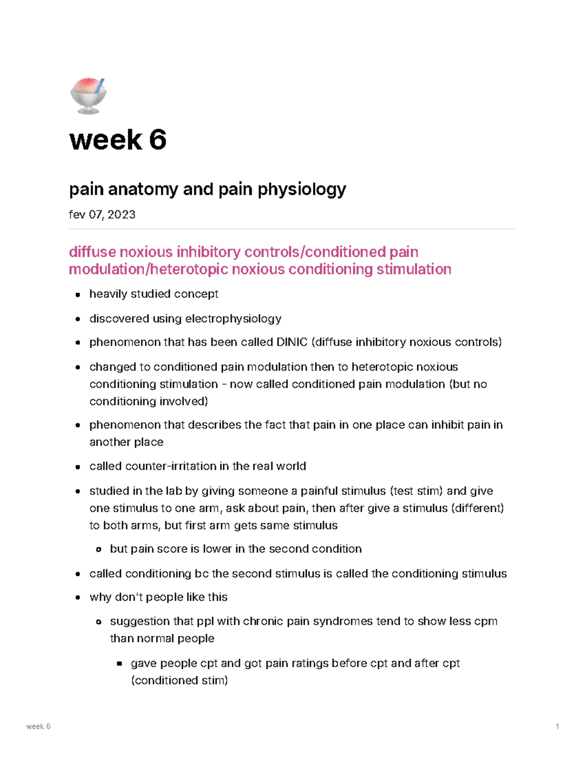 Psyc302 Week 6 Lecture 9: Pain Anatomy & Physiology Insights - Studocu
