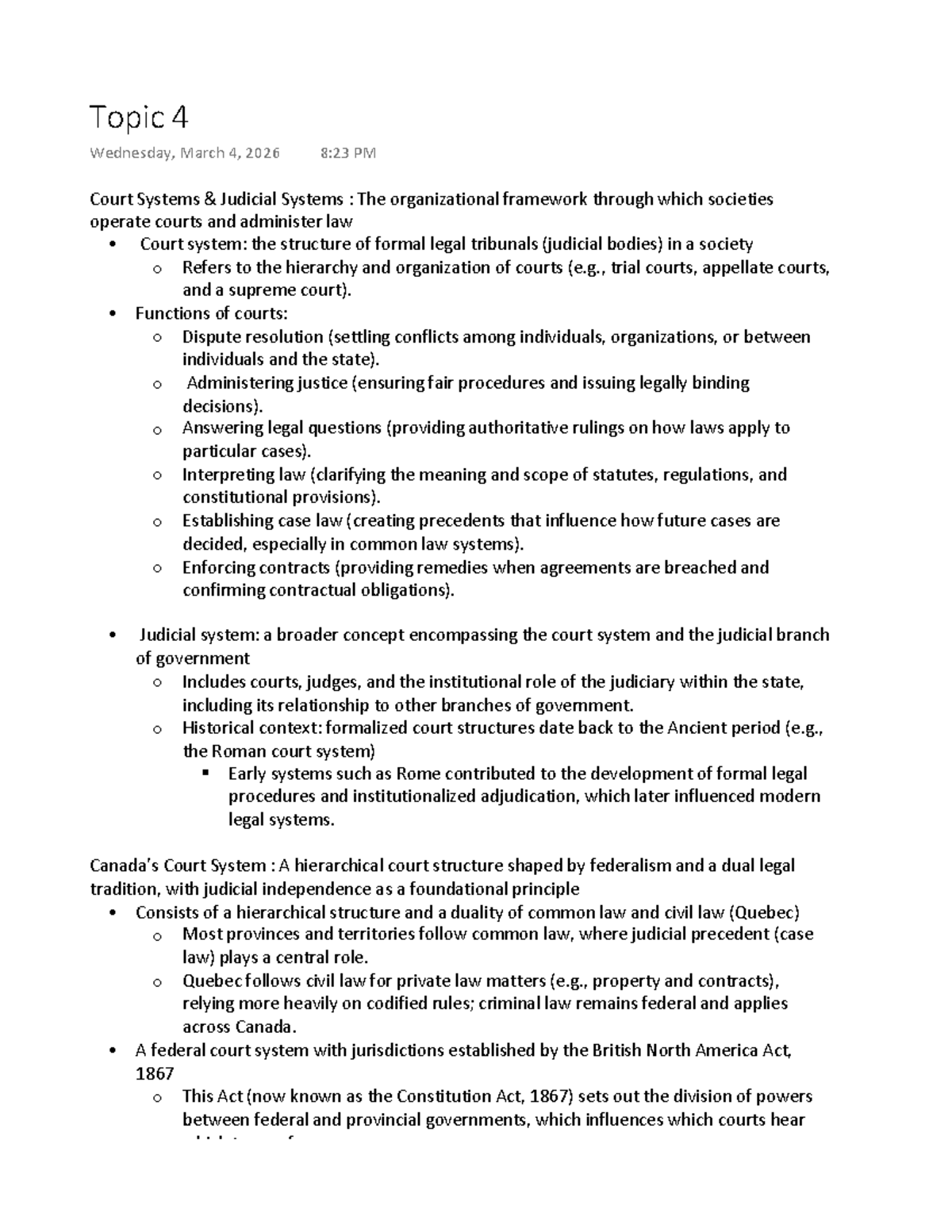 Court Systems and Judicial Framework: Topic 4 Notes - Studocu