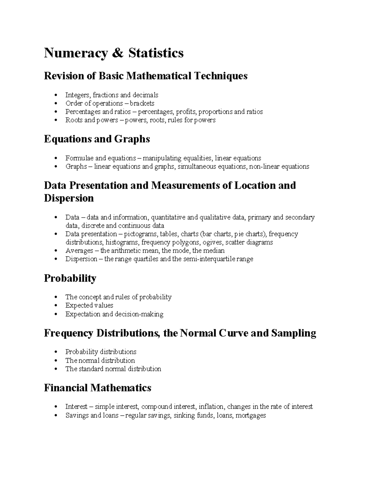 Numeracy & Statistics: Key Topics for Revision and Study Guide - Studocu