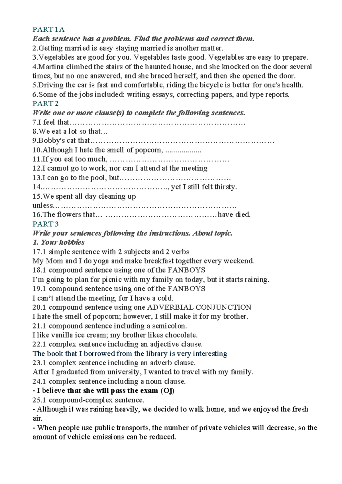 ENG 101: Format Writing - Sentence Correction and Structure Exercises ...