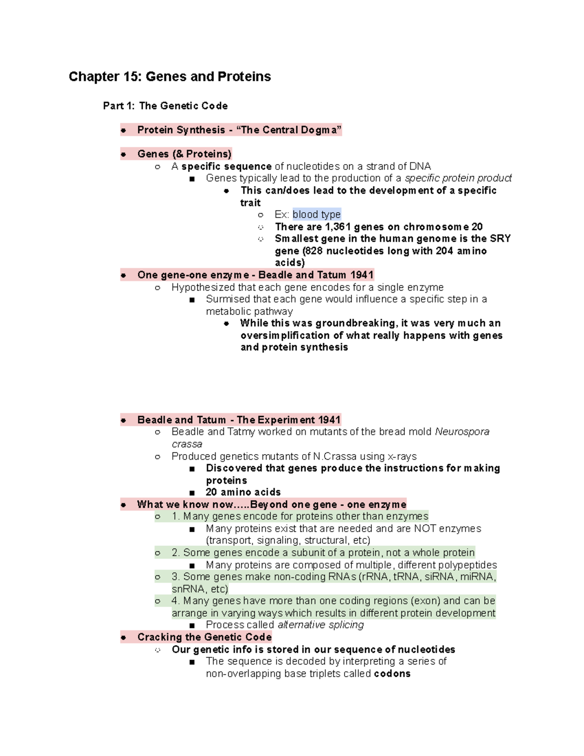 Bio 111 Chapter 15: Genes, Proteins, and the Genetic Code - Studocu