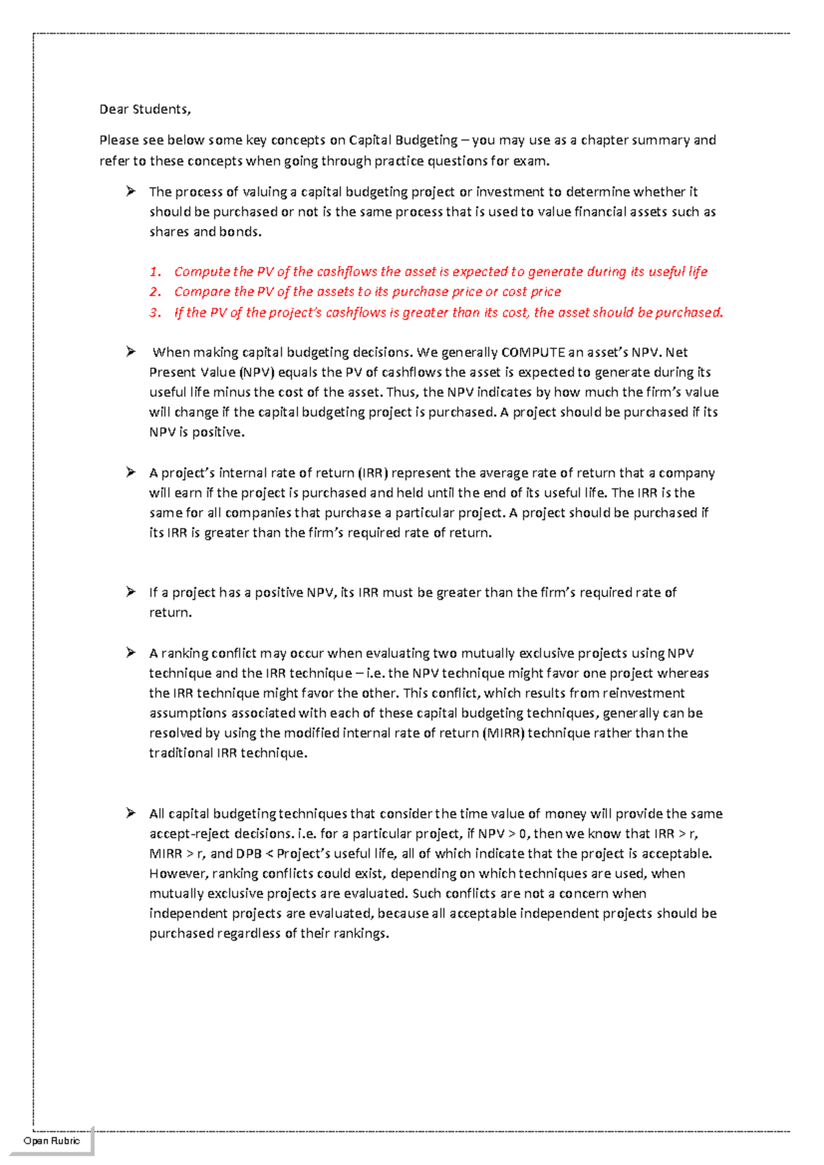 Key Concepts in Capital Budgeting for Exam Review (FIN 301) - Studocu