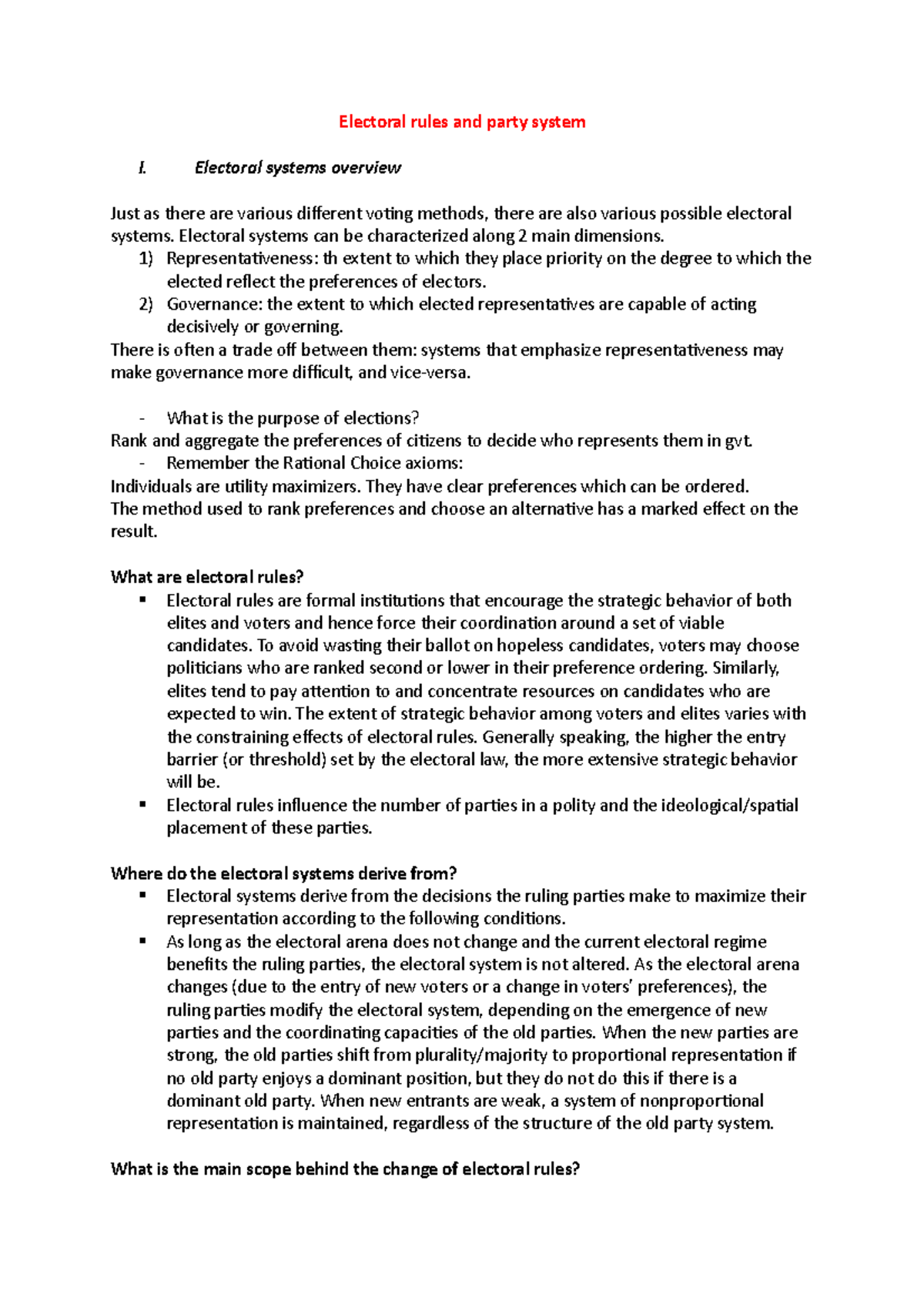 Electoral rules and party system - Electoral systems overview Just as ...