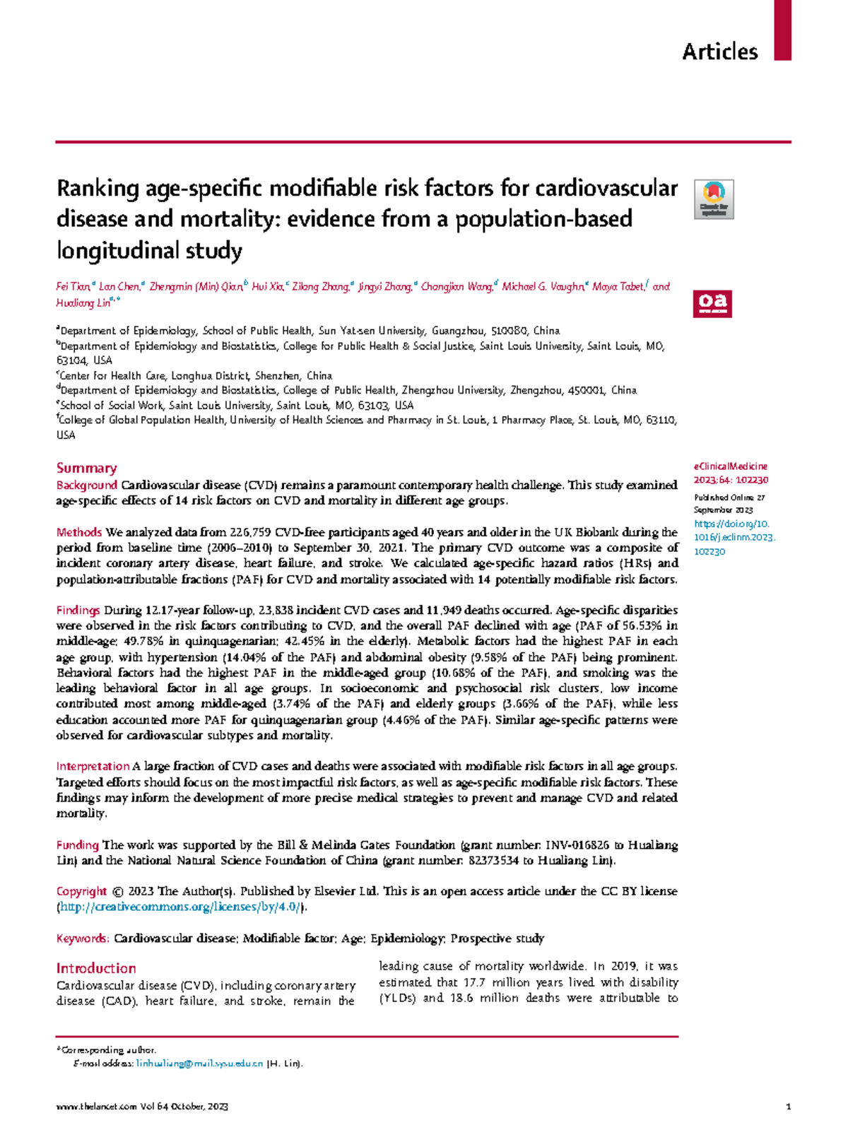 Modifiable Risk Factors for CVD and Mortality: A Longitudinal Study ...