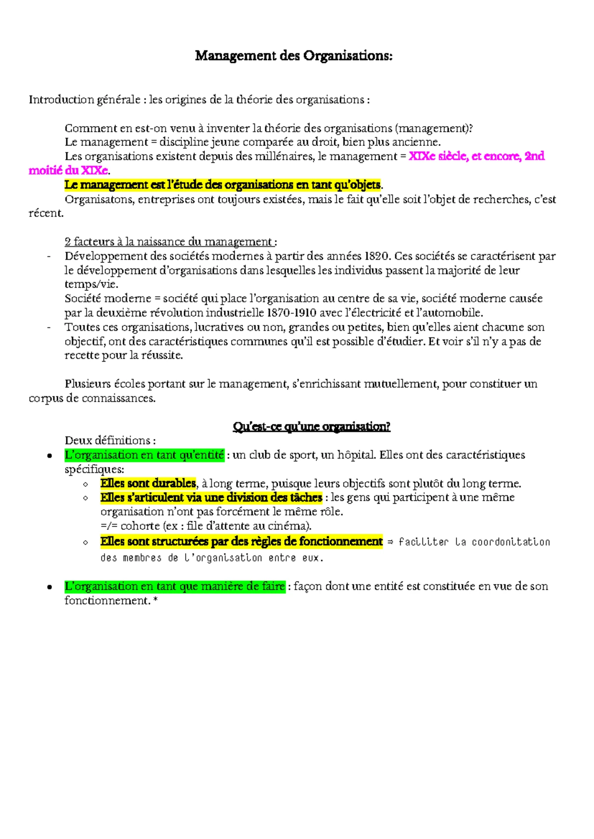 Séance 5 - Cours de management des organisations - 3. La théorie des ...