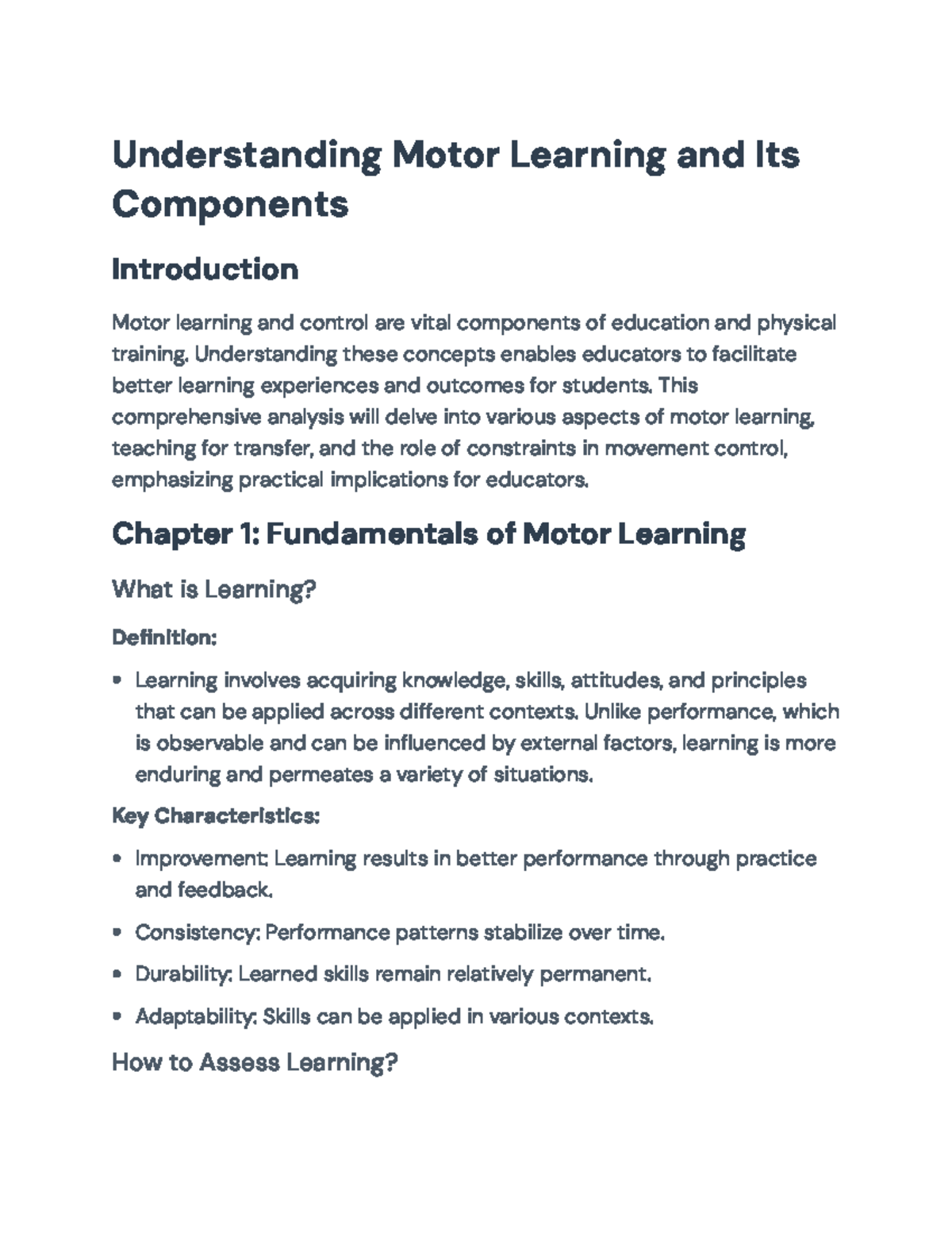 Motor Learning Fundamentals and Theories: A Detailed Overview - Studocu