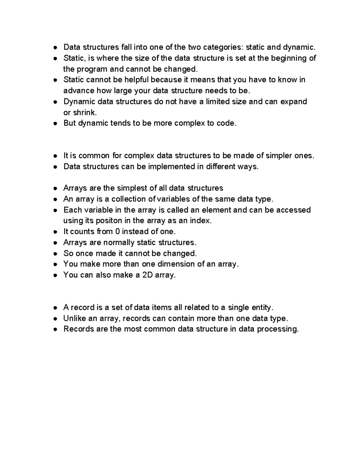 Data Structures Revision Notes for CS A Level Unit 1 - Studocu