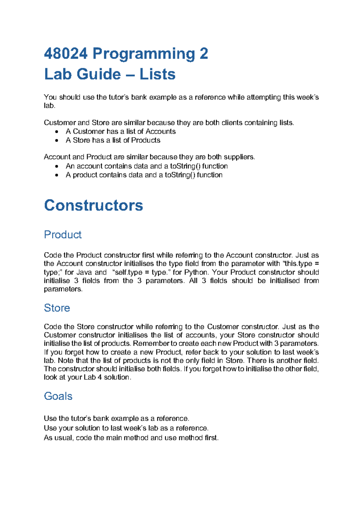 48024 Programming 2 Lab Guide: Working with Lists in Java & Python ...
