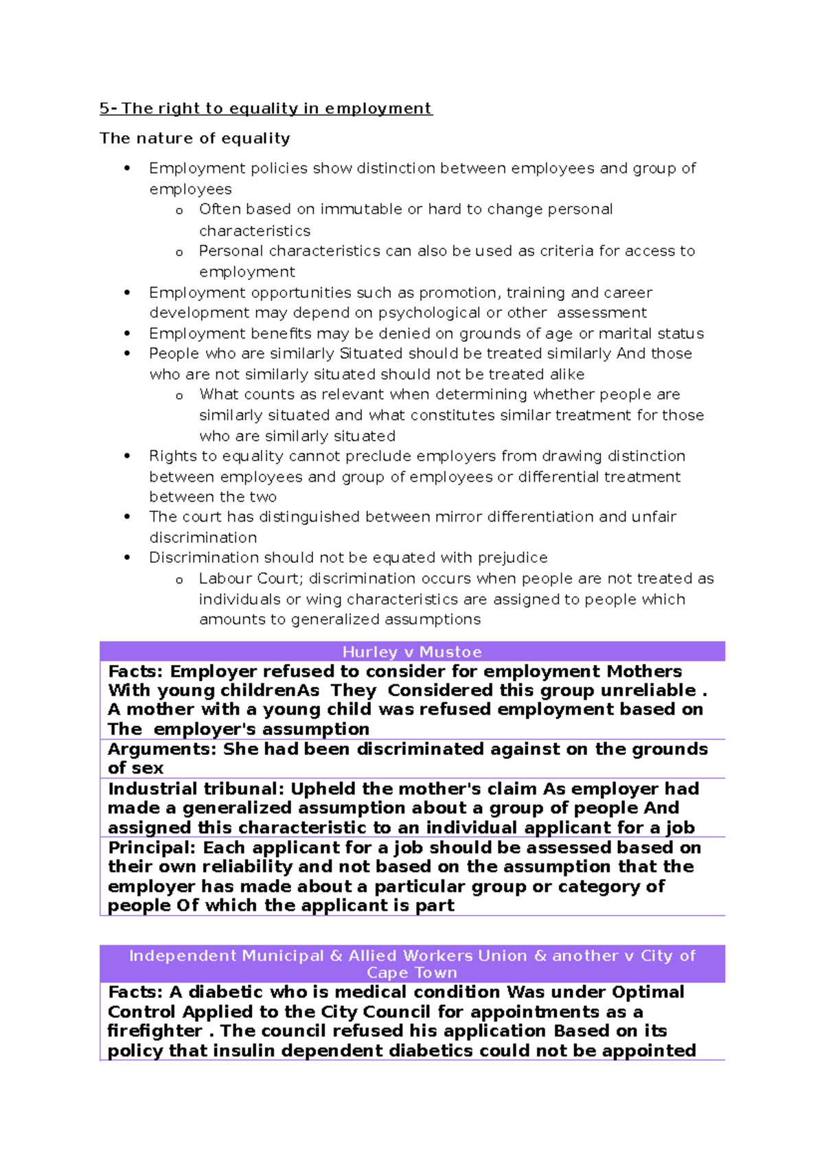 Topic 5 - The Right to Equality in Employment: Key Principles & Cases ...