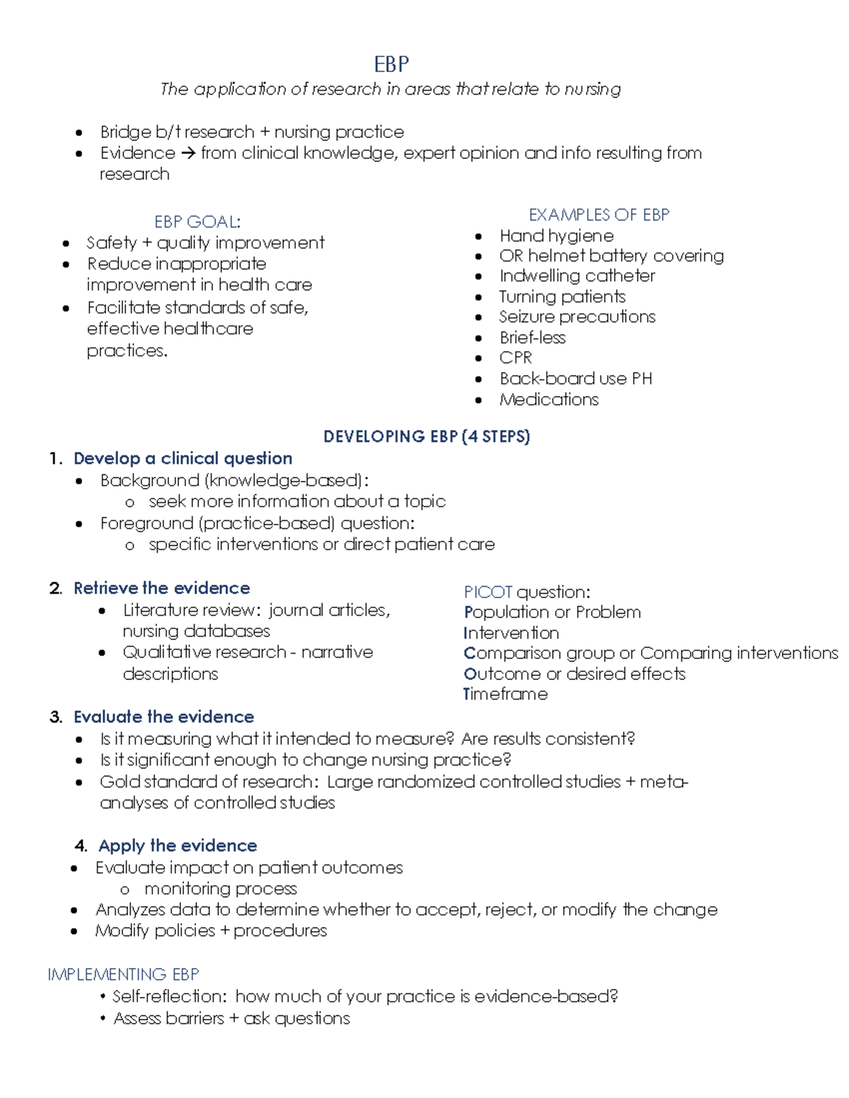 152 EBP: Strategies, Implementation, and Barriers in Nursing Practice ...
