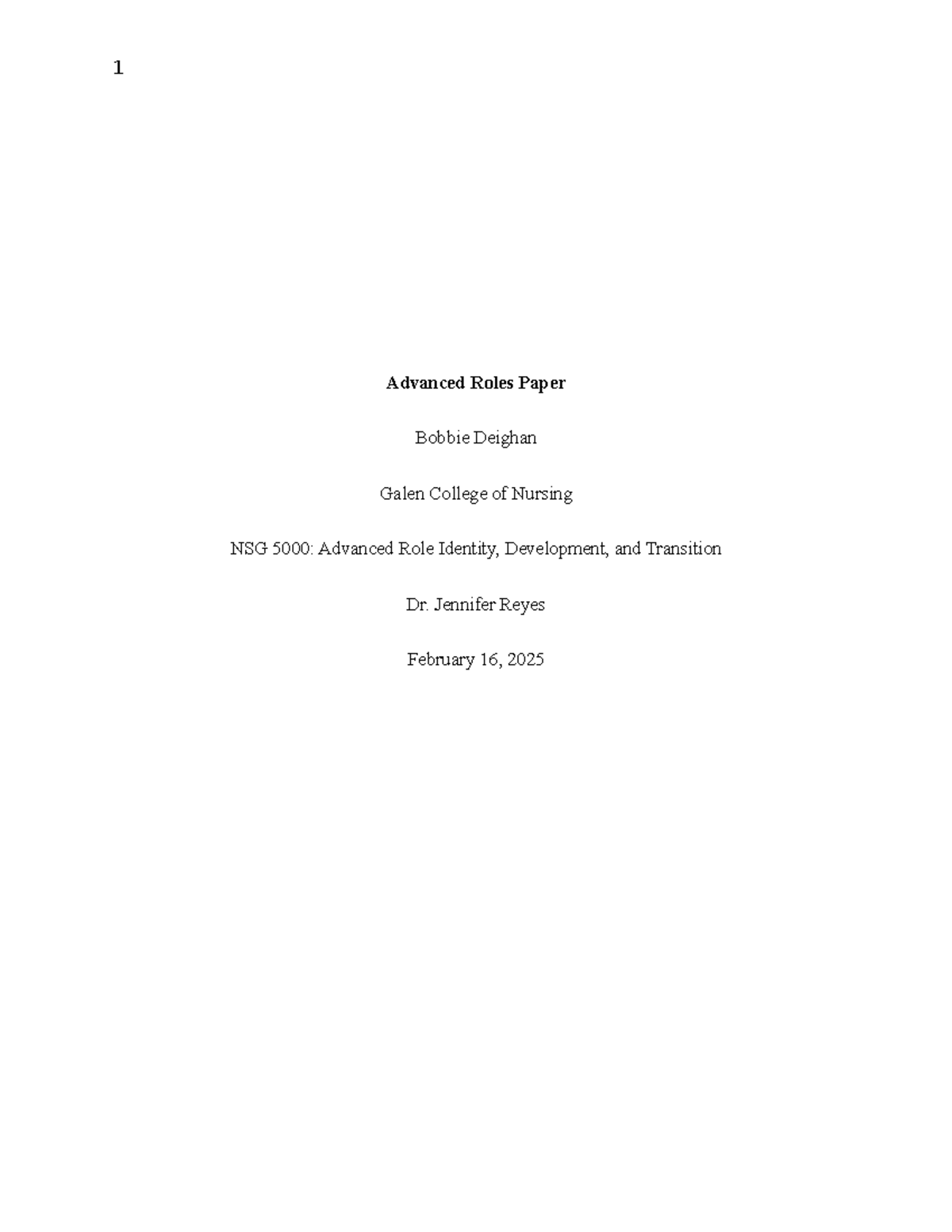 NSG Advanced Roles Paper: Identity, Development, and Transition in ...