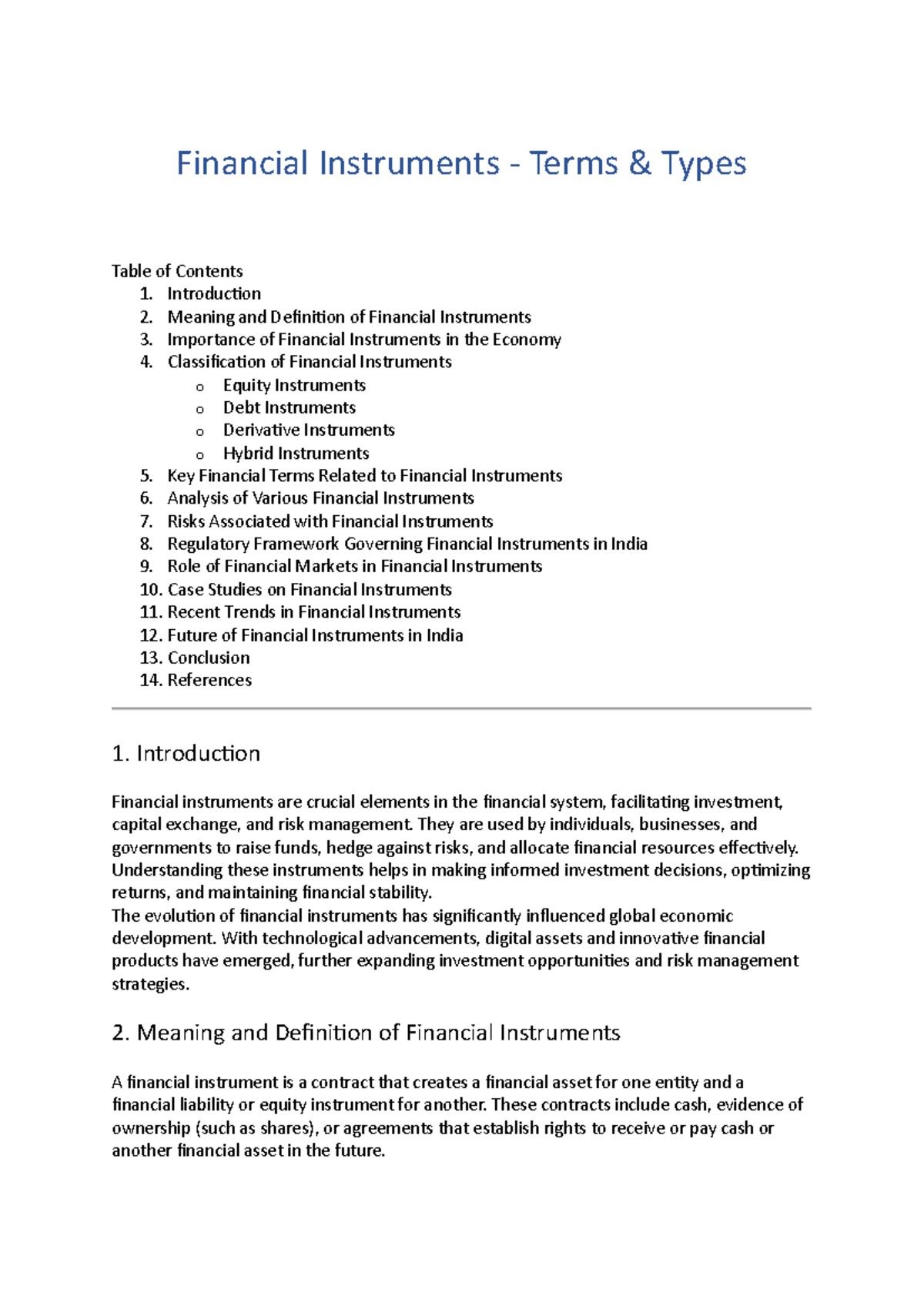 Financial Instruments: Types, Risks, and Regulatory Framework in India ...