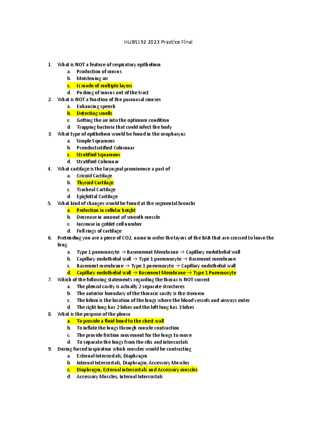 HUBS192 2023 Practice Final Exam Questions and Answers - Studocu