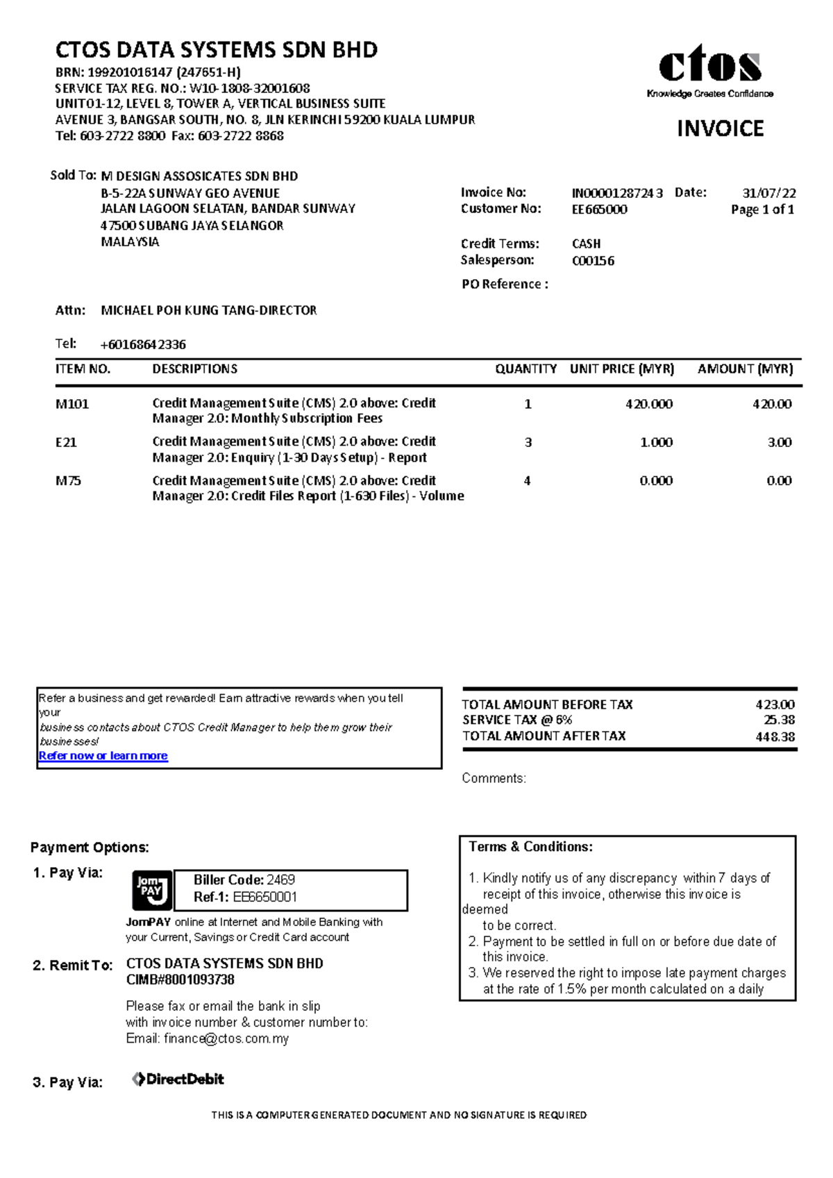 EE665000-20220731- Invoice for CTOS Data Systems Services - Studocu