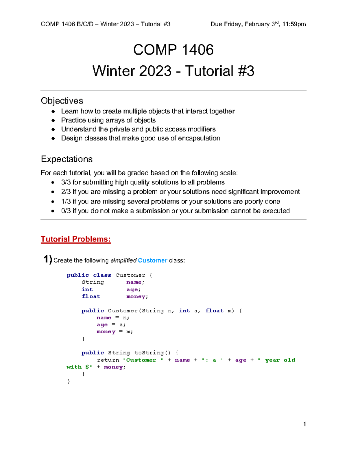 COMP1406-W23-T03 - Tutorial 3 - COMP 1406 Winter 2023 - Tutorial ...