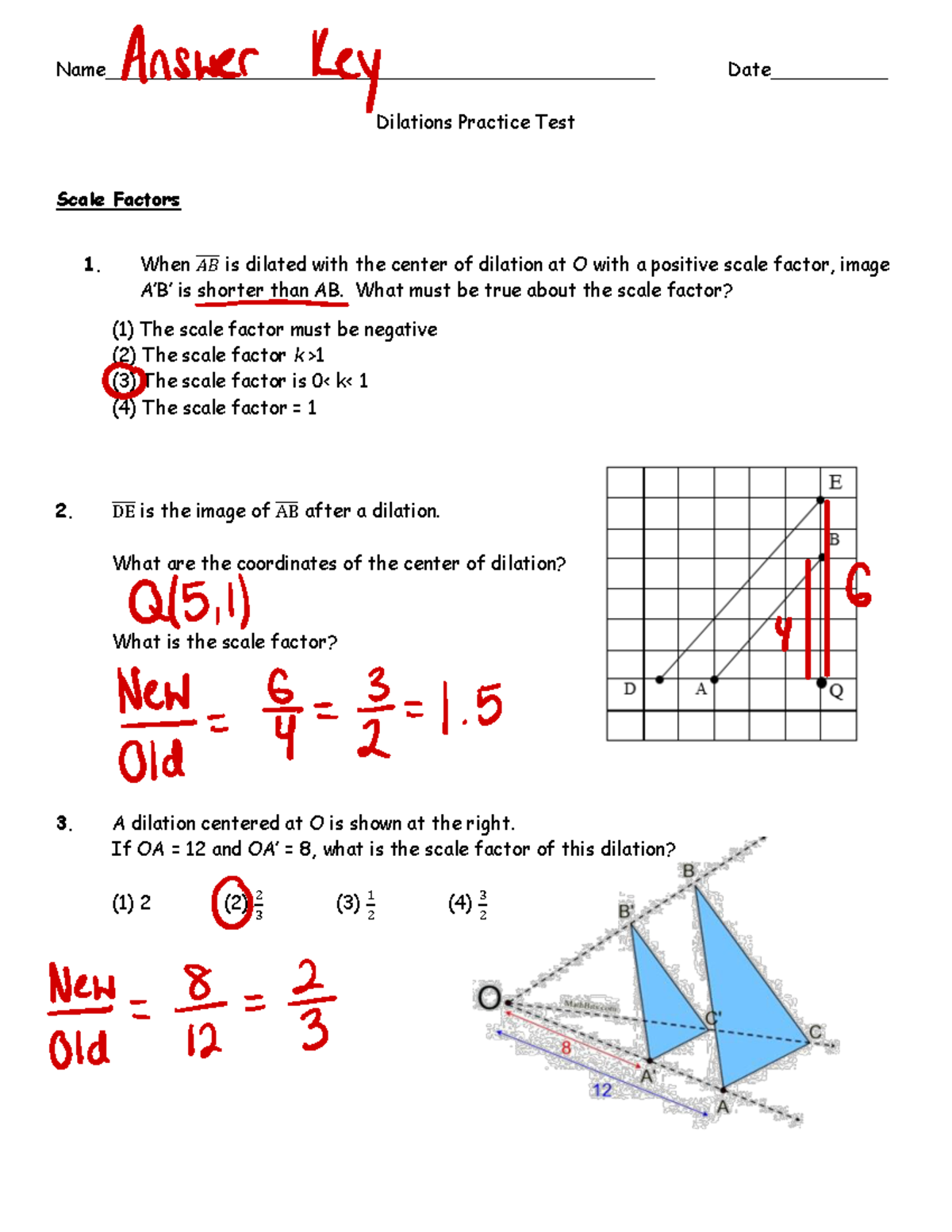 Dilations Practice Test with Answers - D100-IABC - Studocu