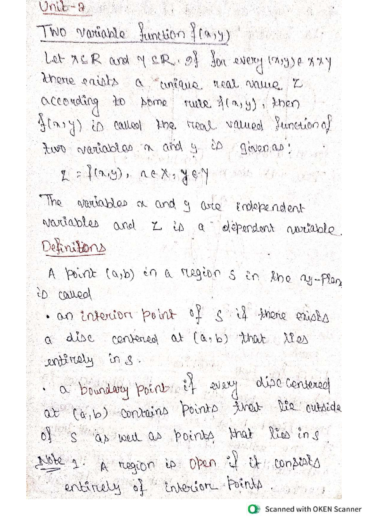 Unit 2: Two Variable Functions and Limits - Notes - Studocu