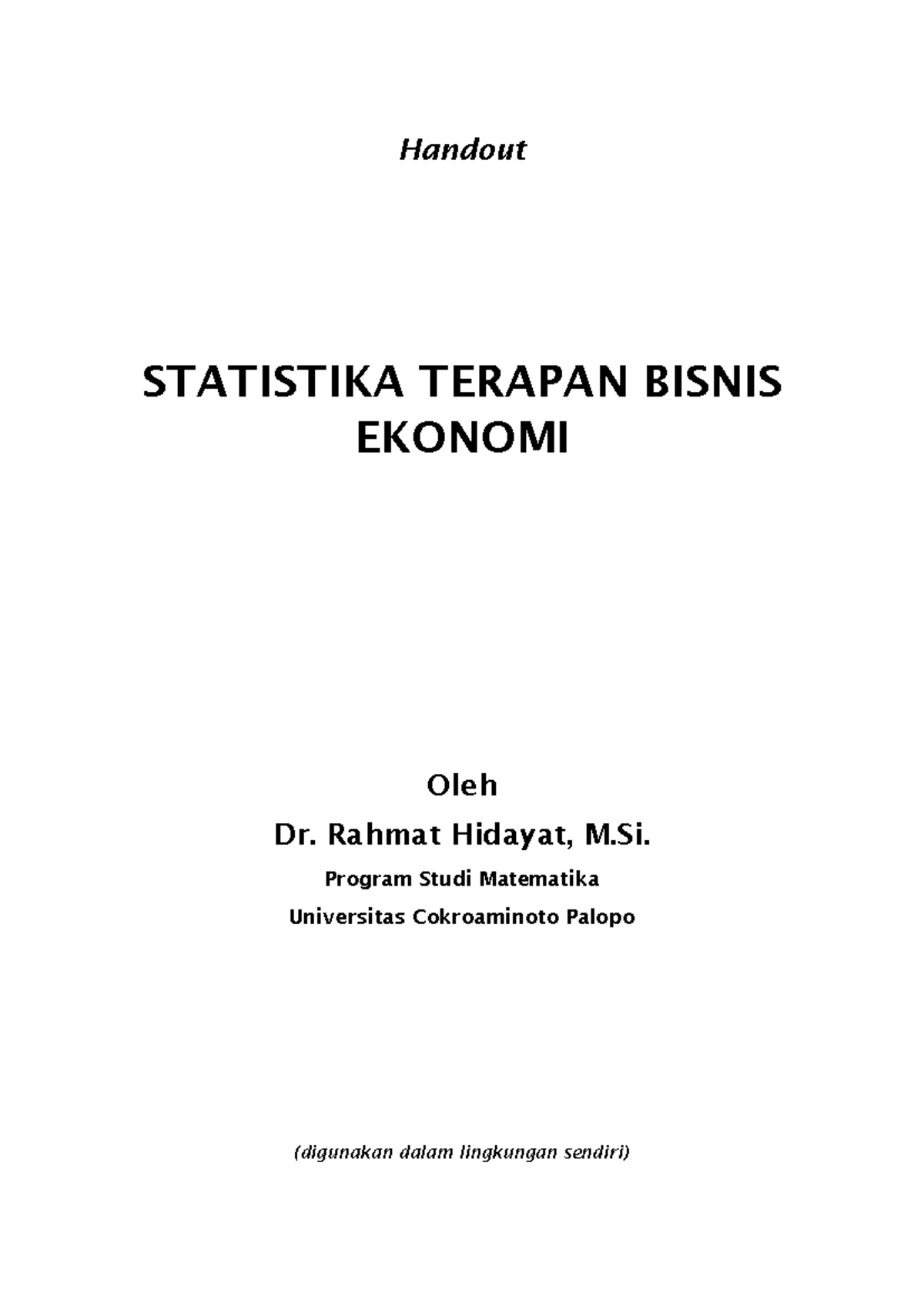 Handout 1 - ddsdsd - Statistika - Studocu