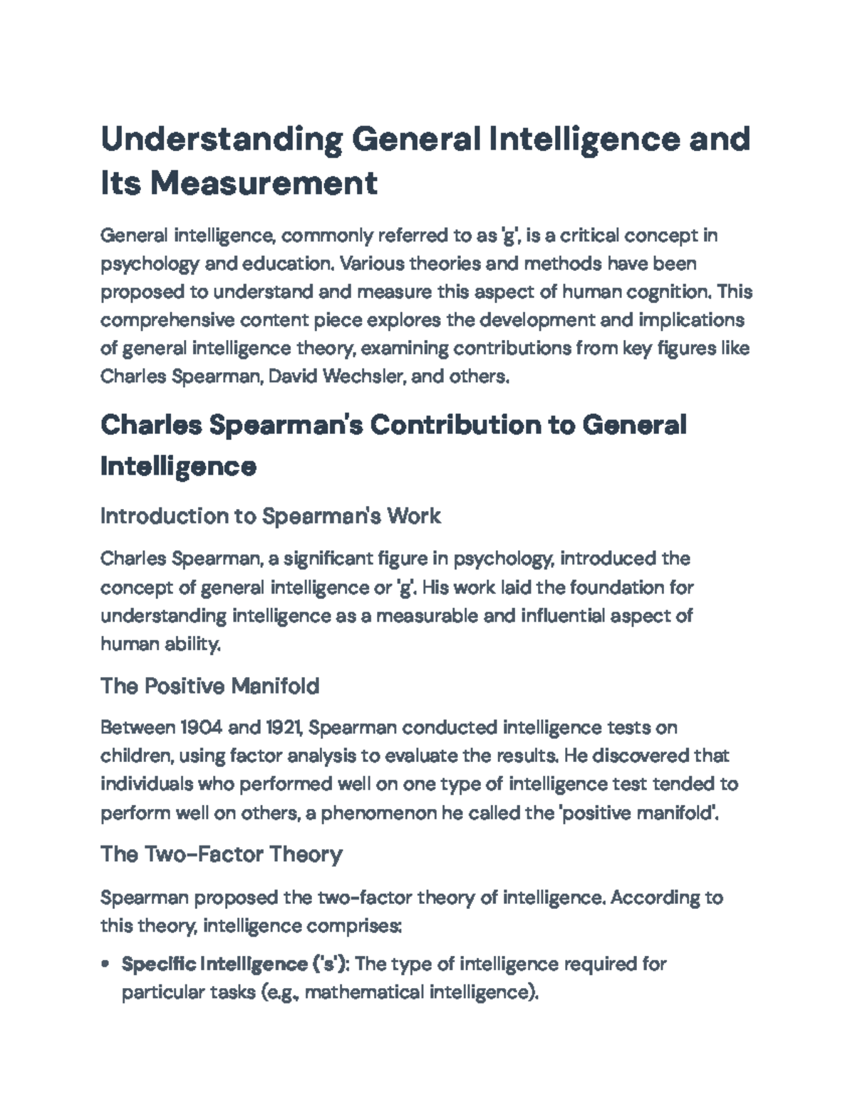 Understanding General Intelligence: Theories & Measurements in ...