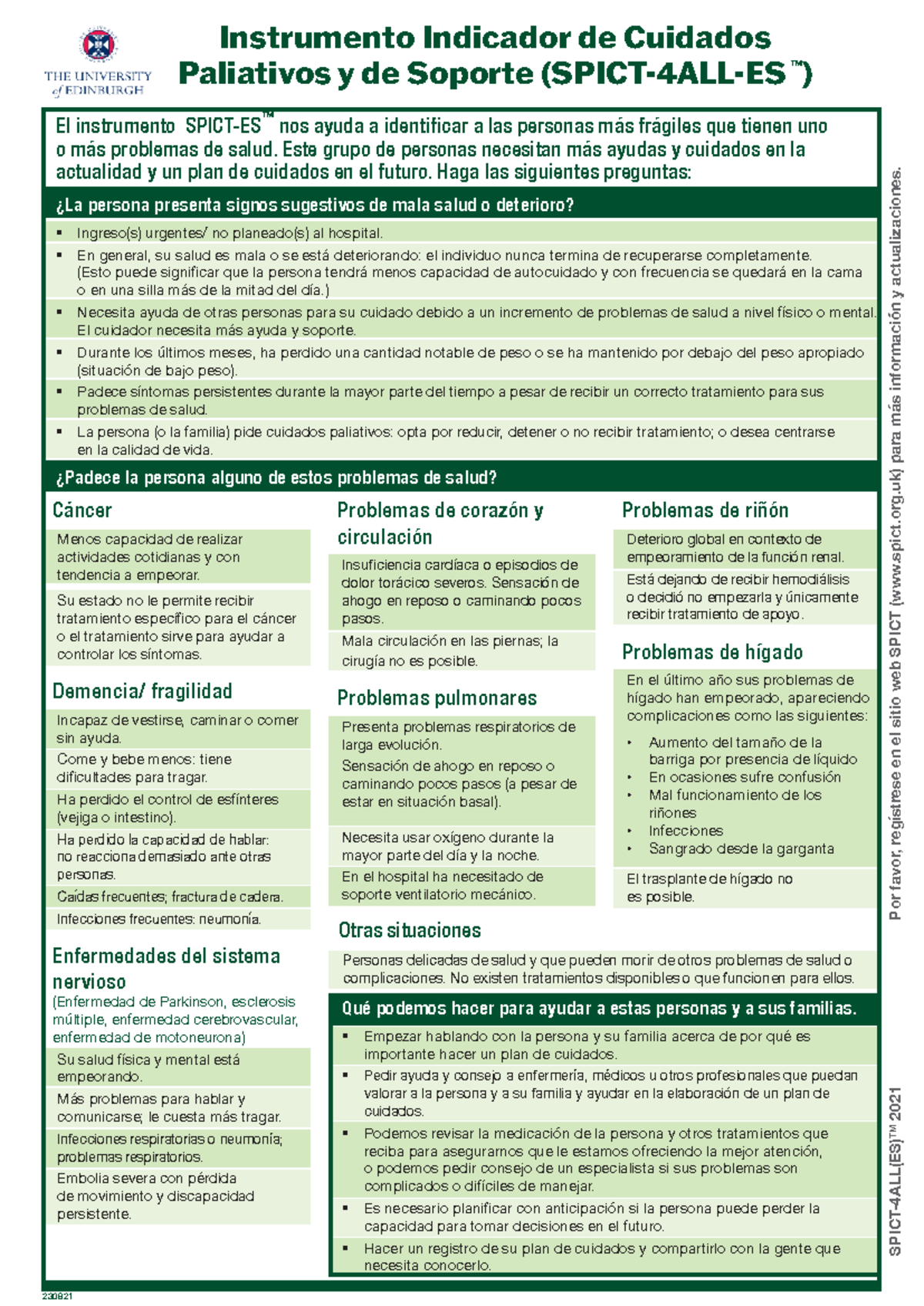 Cuidados Paliativos y Soporte: Evaluación de Salud Crítica (SPICT ...