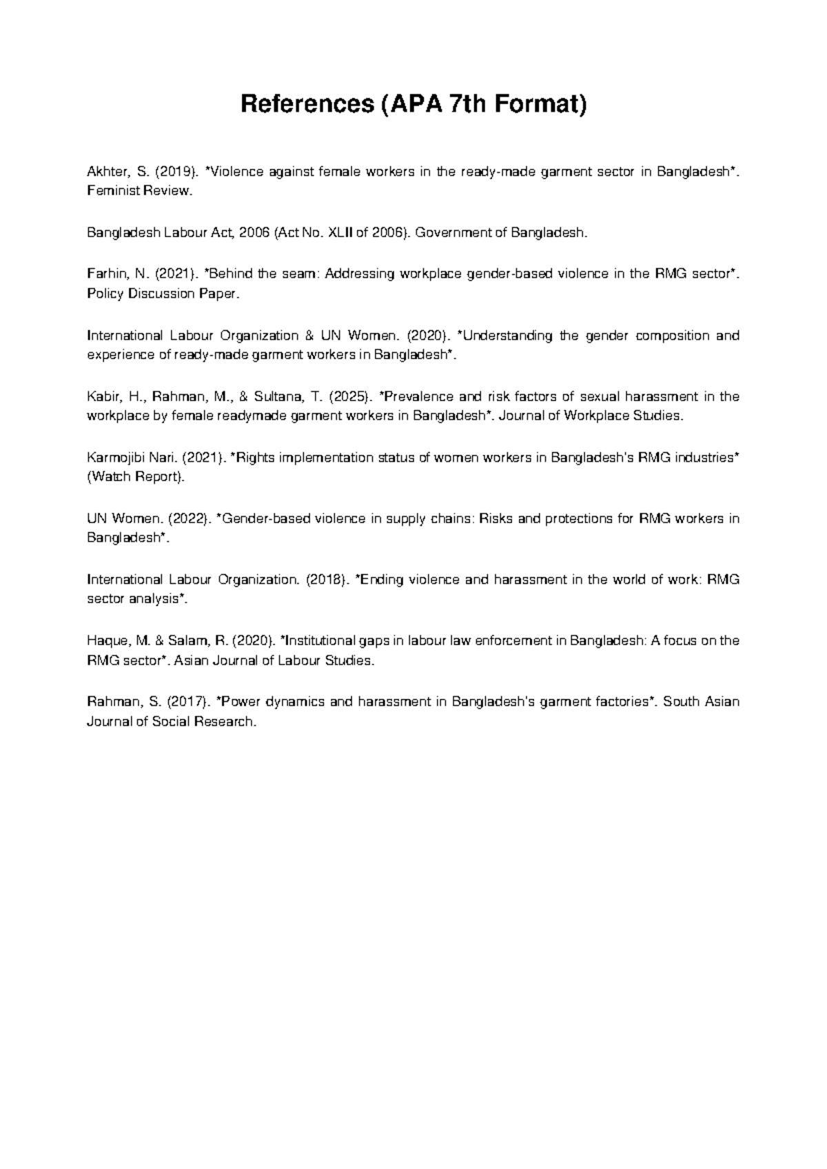 RMG References: APA 7th Format for Garment Sector Studies - Studocu